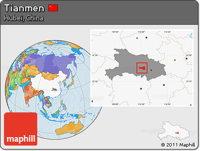 Political Location Map of Tianmen, highlighted country, highlighted parent region
