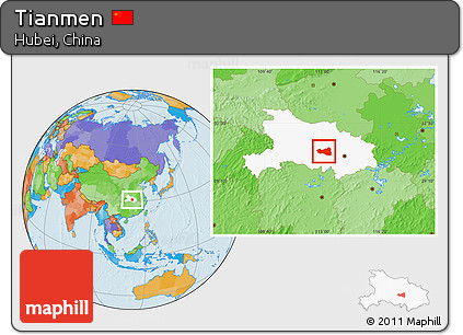 Political Location Map of Tianmen, highlighted parent region