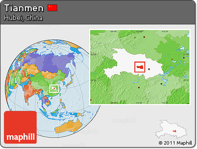 Political Location Map of Tianmen, highlighted parent region