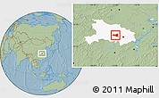 Savanna Style Location Map of Tianmen, highlighted parent region, hill shading