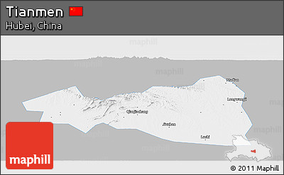 Gray Panoramic Map of Tianmen, single color outside