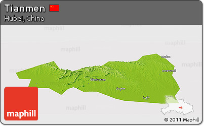 Physical Panoramic Map of Tianmen, cropped outside