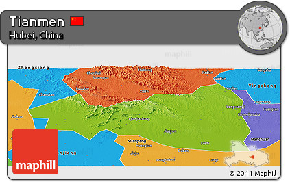 Physical Panoramic Map of Tianmen, political outside