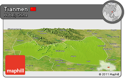 Physical Panoramic Map of Tianmen, satellite outside