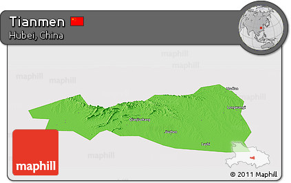 Political Panoramic Map of Tianmen, cropped outside