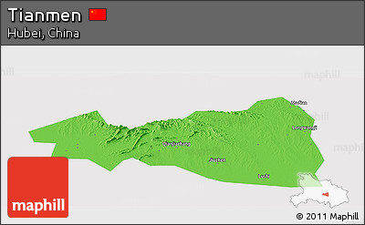 Political Panoramic Map of Tianmen, cropped outside