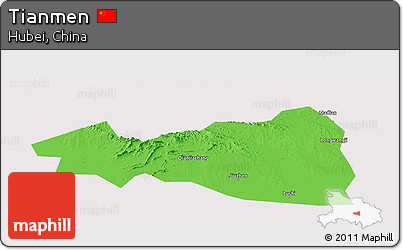 Political Panoramic Map of Tianmen, cropped outside