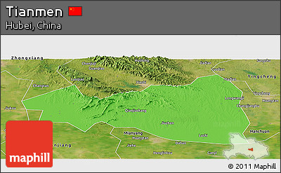 Political Panoramic Map of Tianmen, satellite outside