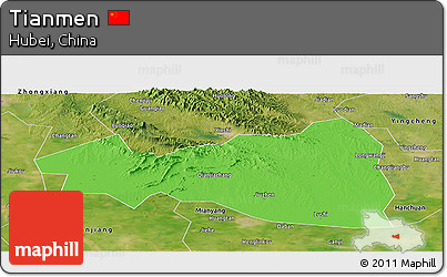 Political Panoramic Map of Tianmen, satellite outside