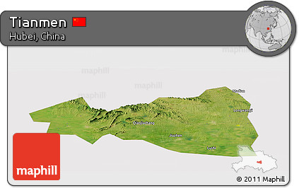 Satellite Panoramic Map of Tianmen, cropped outside