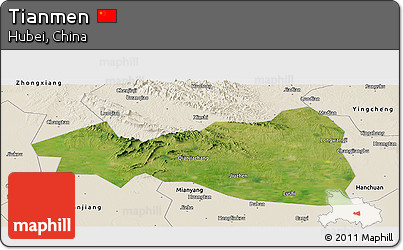 Satellite Panoramic Map of Tianmen, shaded relief outside
