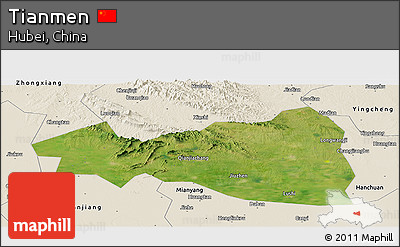 Satellite Panoramic Map of Tianmen, shaded relief outside