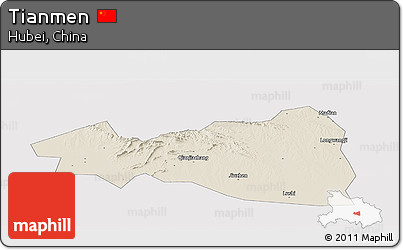 Shaded Relief Panoramic Map of Tianmen, cropped outside