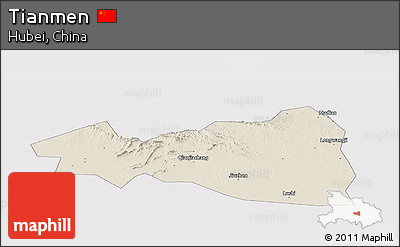 Shaded Relief Panoramic Map of Tianmen, cropped outside