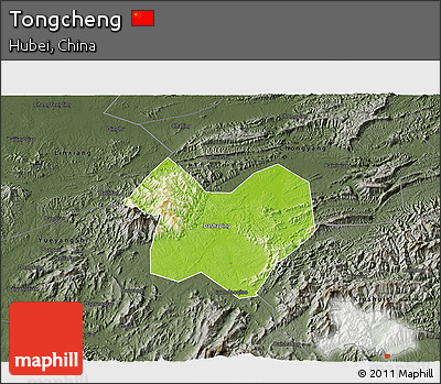 Physical 3D Map of Tongcheng, darken, semi-desaturated