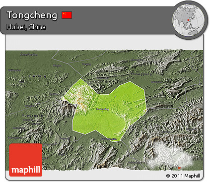 Physical 3D Map of Tongcheng, darken, semi-desaturated