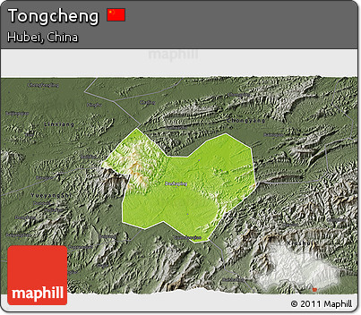 Physical 3D Map of Tongcheng, darken, semi-desaturated