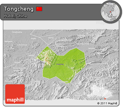 Physical 3D Map of Tongcheng, lighten, desaturated