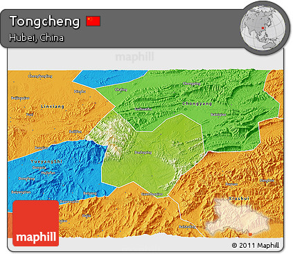Physical 3D Map of Tongcheng, political outside