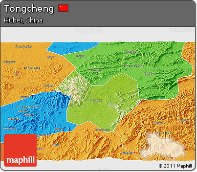 Physical 3D Map of Tongcheng, political outside