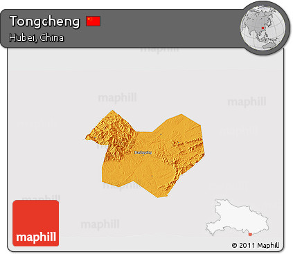 Political 3D Map of Tongcheng, cropped outside