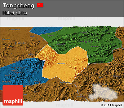 Political 3D Map of Tongcheng, darken