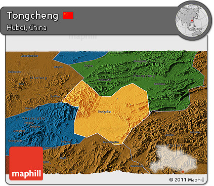Political 3D Map of Tongcheng, darken