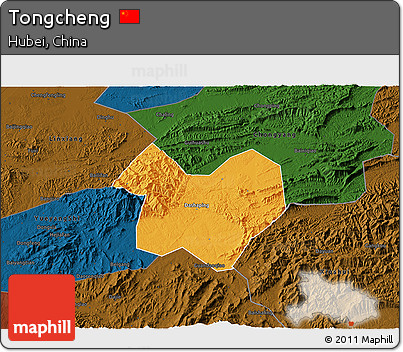 Political 3D Map of Tongcheng, darken