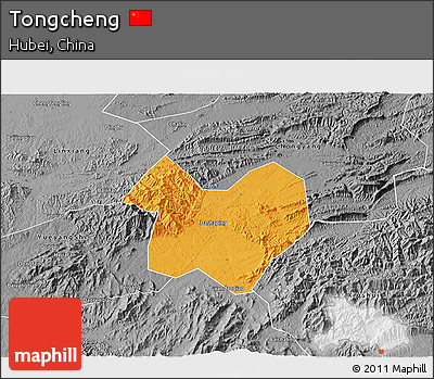 Political 3D Map of Tongcheng, desaturated