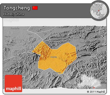 Political 3D Map of Tongcheng, desaturated