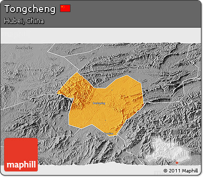 Political 3D Map of Tongcheng, desaturated
