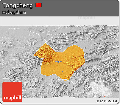 Political 3D Map of Tongcheng, lighten, desaturated