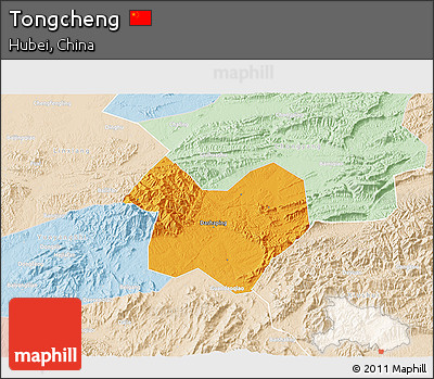 Political 3D Map of Tongcheng, lighten