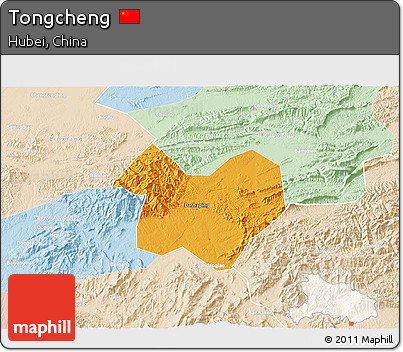 Political 3D Map of Tongcheng, lighten