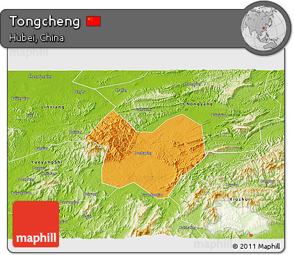 Political 3D Map of Tongcheng, physical outside