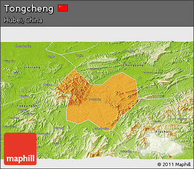 Political 3D Map of Tongcheng, physical outside