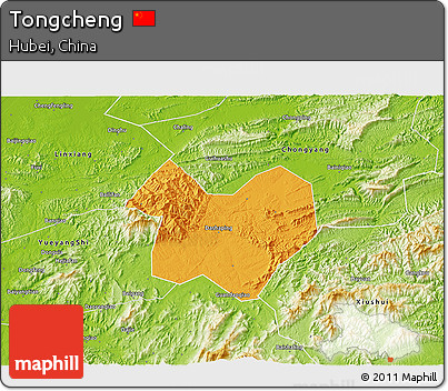 Political 3D Map of Tongcheng, physical outside