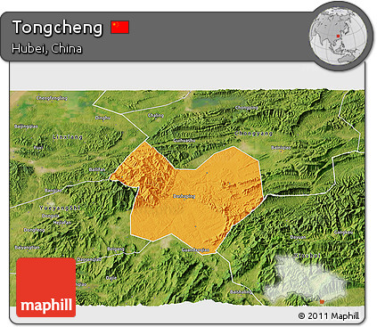 Political 3D Map of Tongcheng, satellite outside