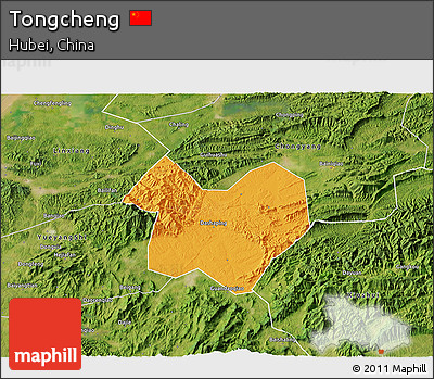 Political 3D Map of Tongcheng, satellite outside