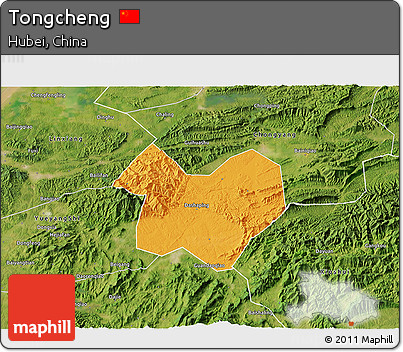 Political 3D Map of Tongcheng, satellite outside