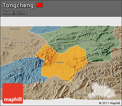 Political 3D Map of Tongcheng, semi-desaturated