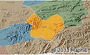 Political 3D Map of Tongcheng, semi-desaturated