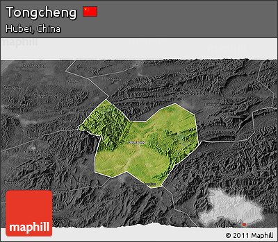 Satellite 3D Map of Tongcheng, darken, desaturated