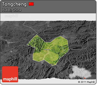 Satellite 3D Map of Tongcheng, darken, desaturated