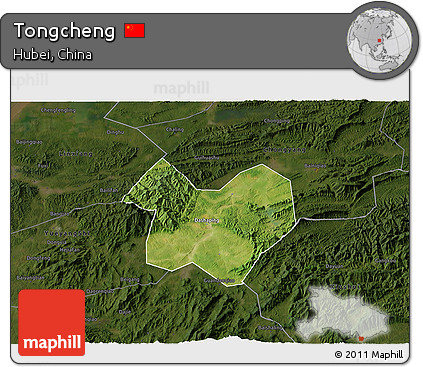 Satellite 3D Map of Tongcheng, darken