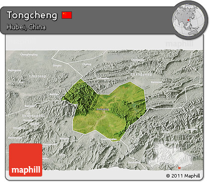 Satellite 3D Map of Tongcheng, lighten, semi-desaturated