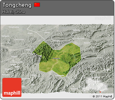 Satellite 3D Map of Tongcheng, lighten, semi-desaturated