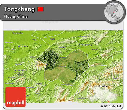 Satellite 3D Map of Tongcheng, physical outside
