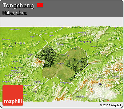 Satellite 3D Map of Tongcheng, physical outside