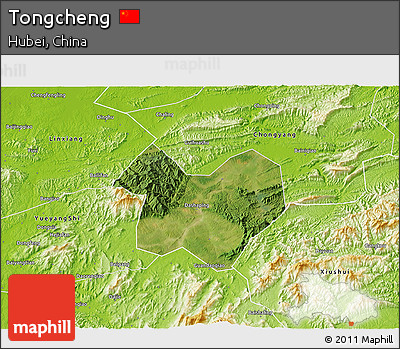Satellite 3D Map of Tongcheng, physical outside